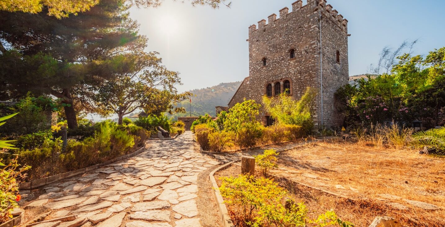 Remains of the ancient Baptistery from the 6th century at Butrint, Albania. This Archeological site is World Heritage Site by UNESCO.