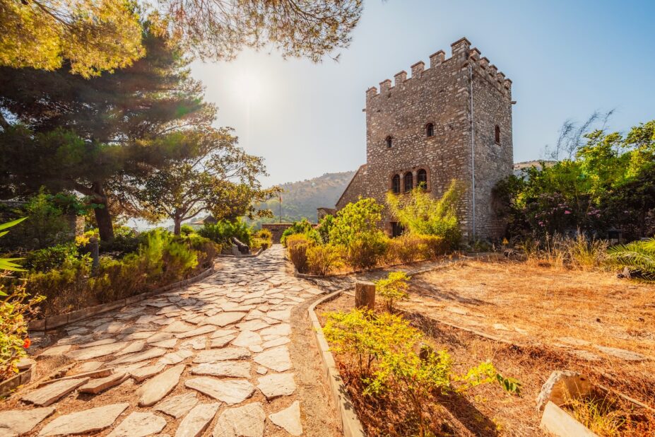 Remains of the ancient Baptistery from the 6th century at Butrint, Albania. This Archeological site is World Heritage Site by UNESCO.