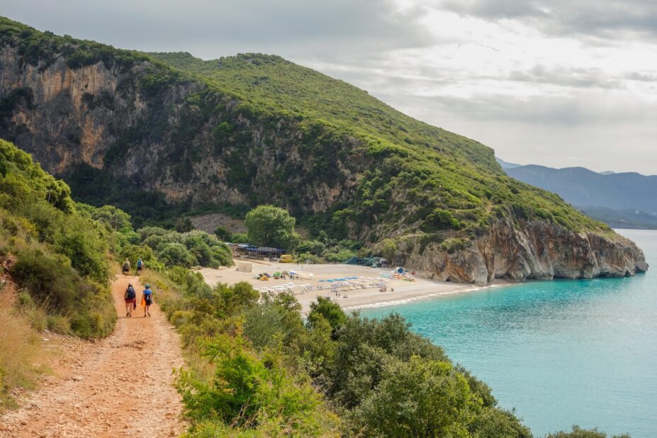 hiking trail to Gjipe Beach in Dhermi, Albanian riviera, Ionian sea.